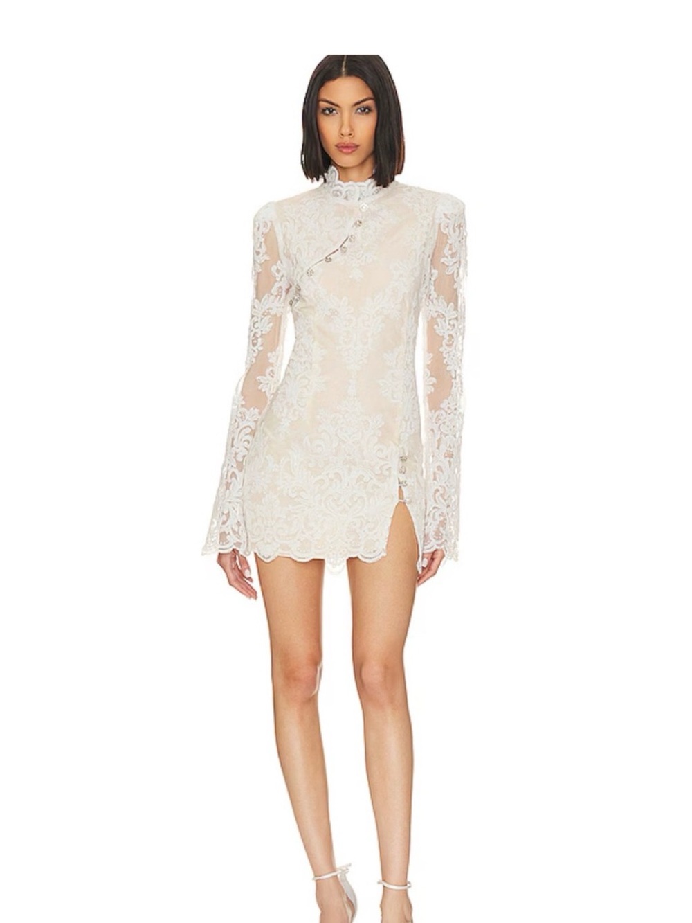 Stone Cold Fox Ivory Lace High-Neck Mini Dress